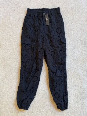 Lulu's Black Eyelet Cargo Jogger Pants